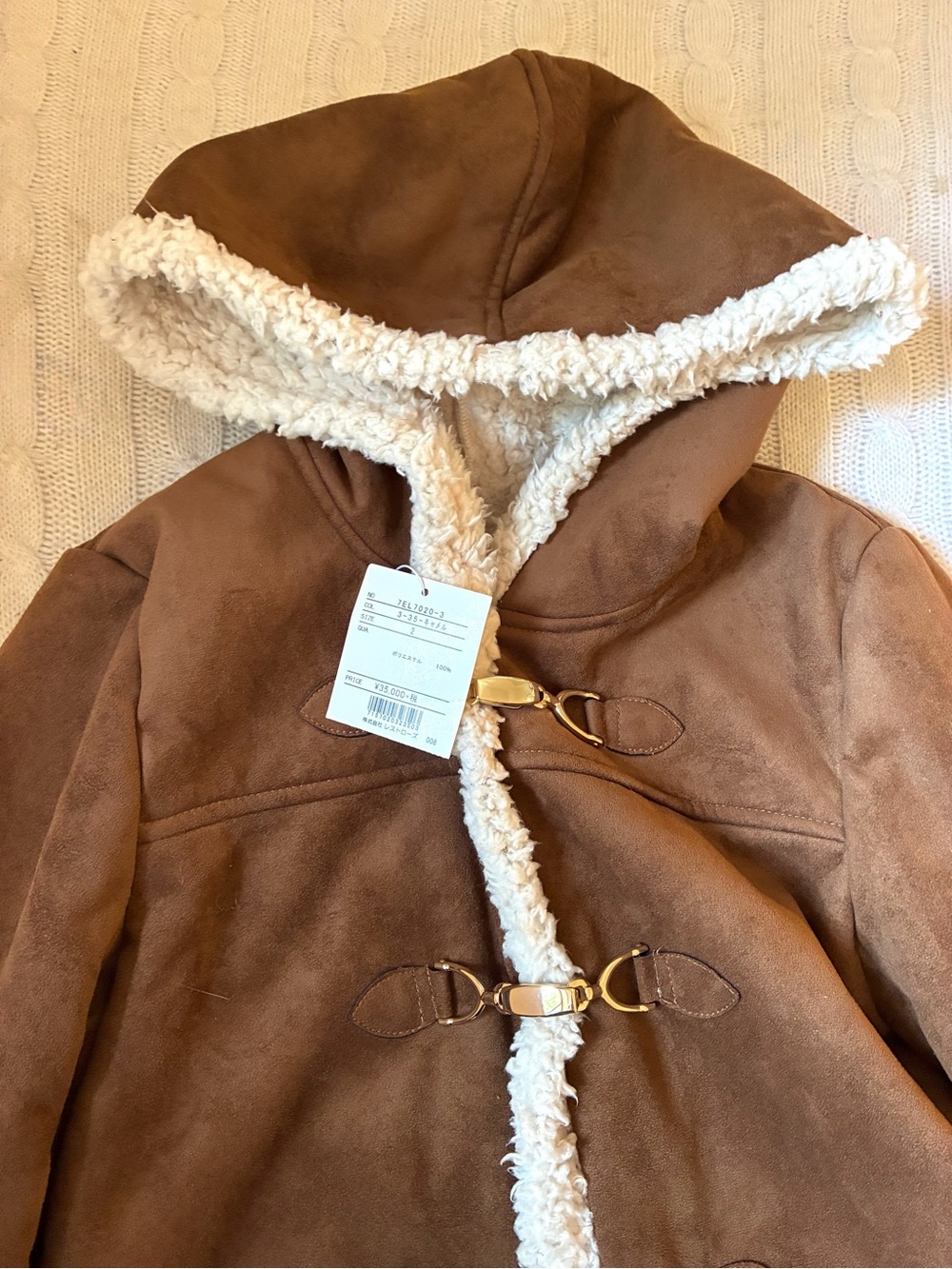 Women's Hooded Faux-Suede Shearling Coat in Brown